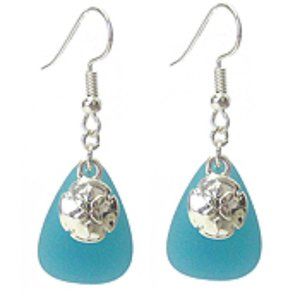 Sand Dollar Sea Glass Wire Hook Earrings no Nickel